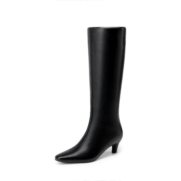 Shoes - Women Knee High Boots 2 Inch Kitten Low Heel Fashion Sexy Square Toe Wide Calf
